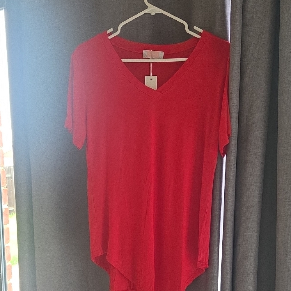 Asymmetrical Red Short Sleeve Tee